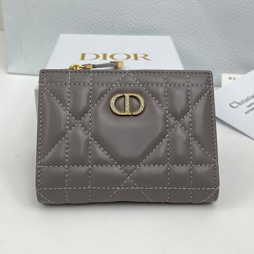 Christian Dior Caro Dahlia Wallet 크리스찬 디올 카로 달리아 반지갑 램스킨 카키그레이 금장 12.9cm