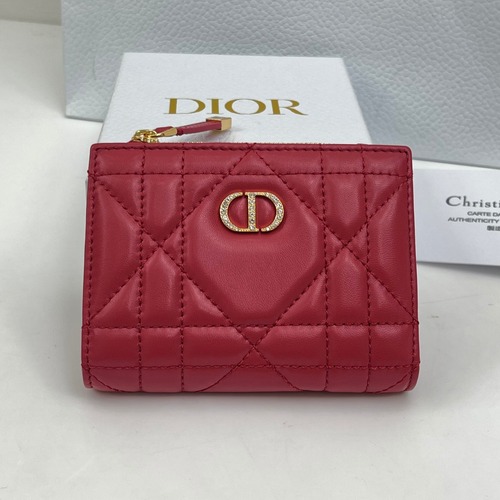 Christian Dior Caro Dahlia Wallet 크리스찬 디올 카로 달리아 반지갑 램스킨 레드 금장 12.9cm