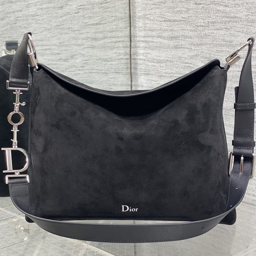 Dior Voyage Hobo Bag 디올 보야주 호보백 라지 블랙 스웨이드 레더 트림 은장 34cm