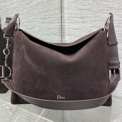 Dior Voyage Hobo Bag 디올 보야주 호보백 라지 버건디브라운 스웨이드 레더 트림 은장 34cm