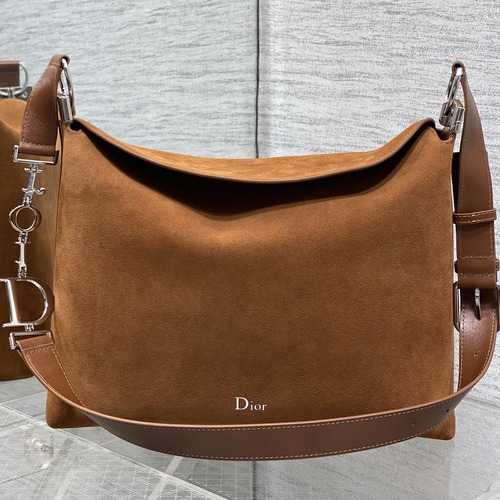 Dior Voyage Hobo Bag 디올 보야주 호보백 라지 브라운 스웨이드 레더 트림 은장 34cm