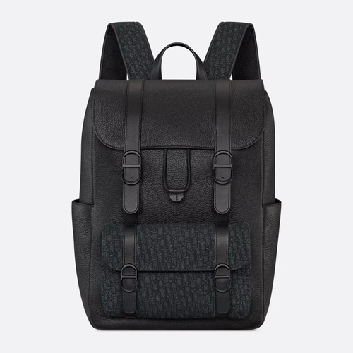 Dior Daily Backpack with Flap 디올 플랩 백팩 블랙 그레인드 카프스킨 토뤼옹 레더 마이크로 디올 오블리크 자카드 41cm