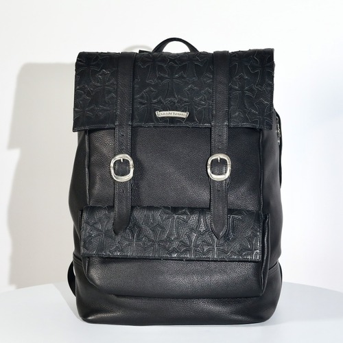 Chrome Hearts 크롬하츠 크로스 플랩 라지 백팩 K001 그레인 카우하이드 & 실버 925 하드웨어 50cm