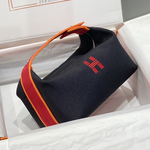Hermès Bride-A-Brac Pouch 에르메스 브리드아브락 파우치 토일 캔버스 & 자수 H 디테일 블랙 25cm