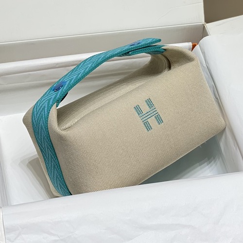 Hermès Bride-A-Brac Pouch 에르메스 브리드아브락 파우치 토일 캔버스 & 자수 H 디테일 베이지/민트 25cm