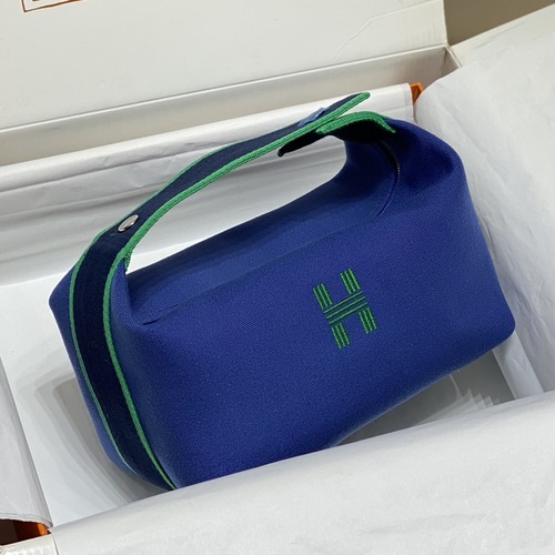 Hermès Bride-A-Brac Pouch 에르메스 브리드아브락 파우치 토일 캔버스 & 자수 H 디테일 블루 25cm