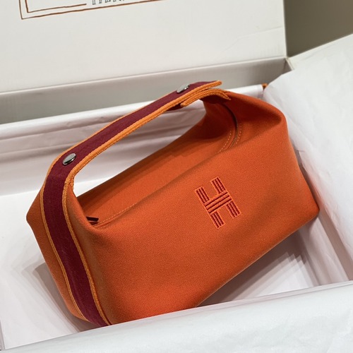 Hermès Bride-A-Brac Pouch 에르메스 브리드아브락 파우치 토일 캔버스 & 자수 H 디테일 오렌지 25cm