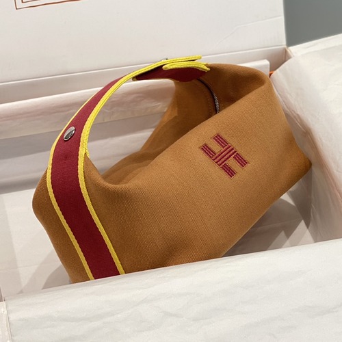Hermès Bride-A-Brac Pouch 에르메스 브리드아브락 파우치 토일 캔버스 & 자수 H 디테일 브라운 25cm
