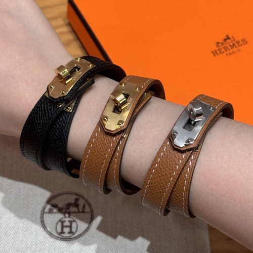 Hermès 에르메스 미니 켈리 더블랩 브레이슬릿 Swift 카프스킨 골드 하드웨어 팔찌