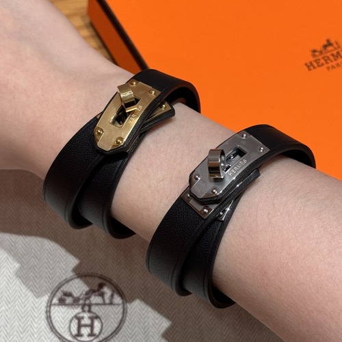Hermès 에르메스 미니 켈리 더블랩 브레이슬릿 Swift 카프스킨 블랙 골드 하드웨어 팔