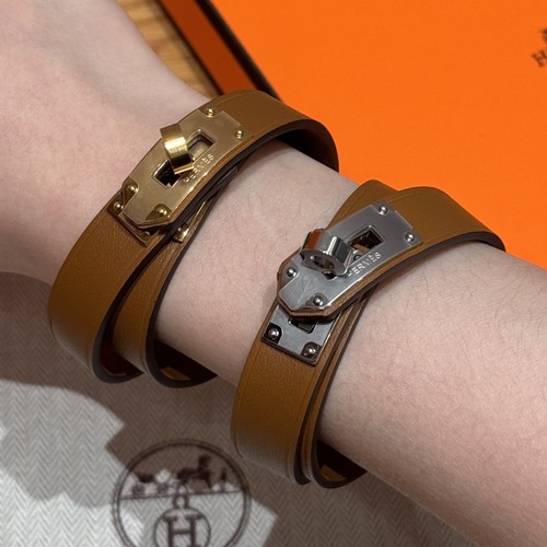 Hermès 에르메스 미니 켈리 더블랩 브레이슬릿 Swift 카프스킨 브라운 실버 하드웨어 팔