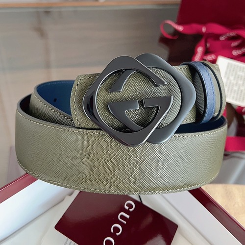 GUCCI Interlocking G Reversible 구찌 인터로킹 G 리버서블 레더 벨트 카키/블루 4cm