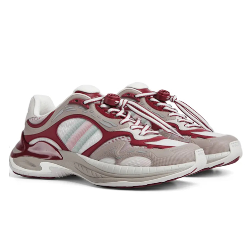 Gucci Rhyton Mesh & Leather Sneakers 구찌 라이톤 메쉬 레더 스니커즈 버건디 그레이 (커스텀 한정판)