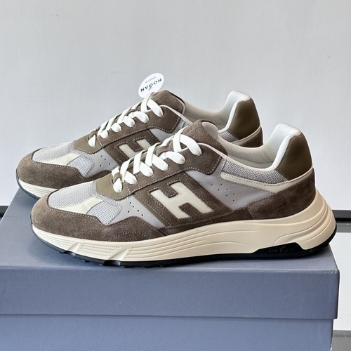 Hogan H383 Suede & Fabric Sneakers 호간 H383 스웨이드 패브릭 스니커즈 그레이 브라운