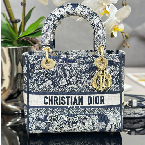 Lady D-Lite Medium Bag Toile de Jouy Reverse Blue 디올 레이디 디라이트 미디엄 토트백 투알 드 주이 리버스 블루 24cm