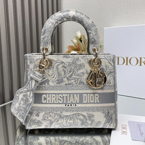 Lady D-Lite Medium Bag Toile de Jouy Reverse 디올 레이디 디라이트 미디엄 토트백 투알 드 주이 리버스 그레이 24cm