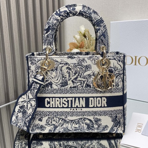 Lady D-Lite Medium Bag Toile de Jouy Reverse 디올 레이디 디라이트 미디엄 토트백 투알 드 주이 리버스 네이비 24cm