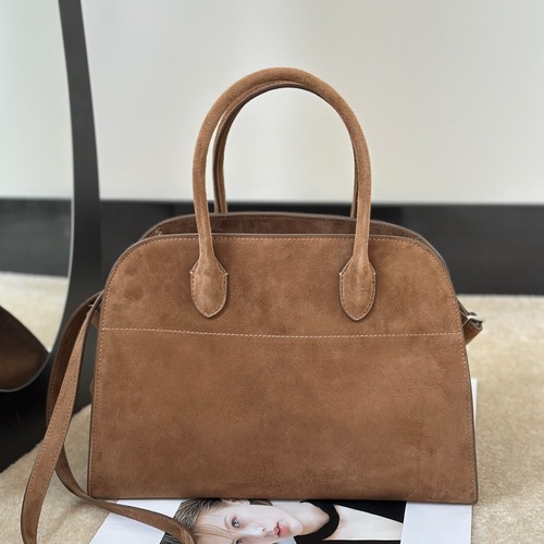 The Row Margaux 12 Suede Top Handle Bag 더로우 마고 12 스웨이드 탑핸들 백 브라운 32CM