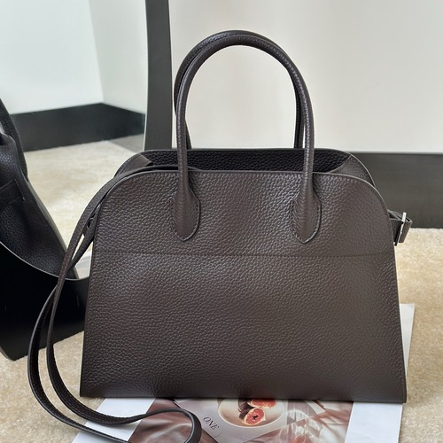 The Row Margaux 12 Top Handle Bag in Dark Brown Grained Calfskin 더 로우 마고 12 토트백 다크 브라운 그레인 카프스킨 31cm
