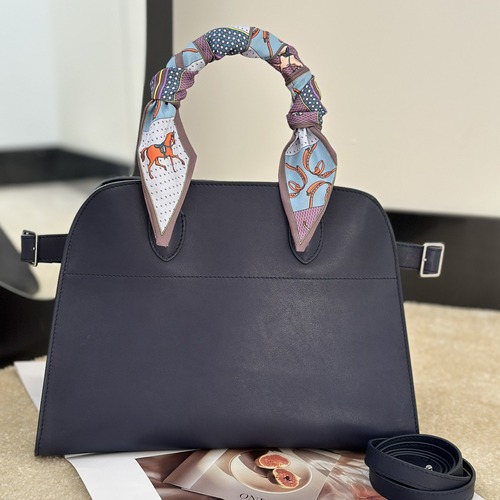 The Row Margaux 12 Top Handle Bag 마고 12 토트백 마소니 송아지가죽 네이비 31cm