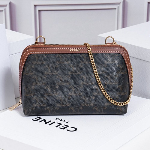 CELINE Triomphe Canvas Chain Shoulder Bag 셀린느 트리옹프 캔버스 체인 숄더백 10E382 16.5cm