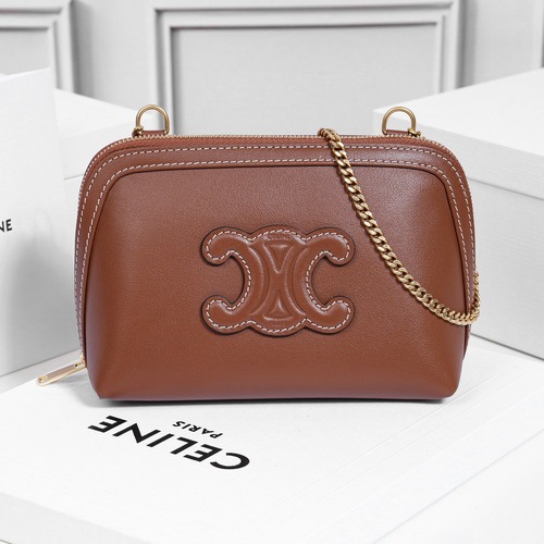 CELINE Triomphe Embossed Leather Chain Shoulder Bag 셀린느 트리옹프 엠보스드 레더 체인 숄더백 10E383 16.5cm