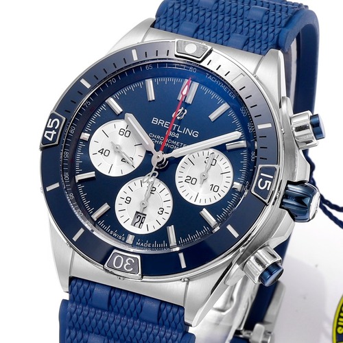 Breitling Chronomat B01 Stainless Steel 브라이틀링 크로노맷 B01 테인리스 스틸 러버 스트랩 블루다이얼  44mm