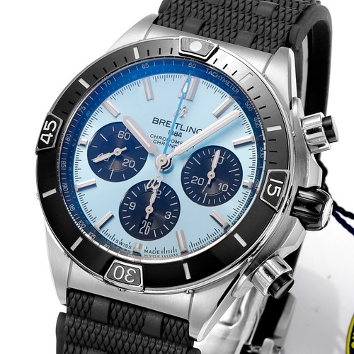 Breitling Chronomat B01 Stainless Steel 브라이틀링 크로노맷 B01 테인리스 스틸 러버 스트랩 스카이블루다이얼  44mm