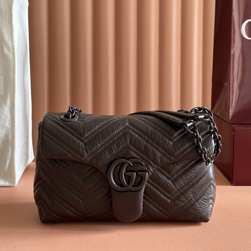 Gucci GG Marmont Small Matelassé Leather 구찌 GG 마몽 스몰 마틀라세 레더 숄더백 855371 커피블랙 23cm