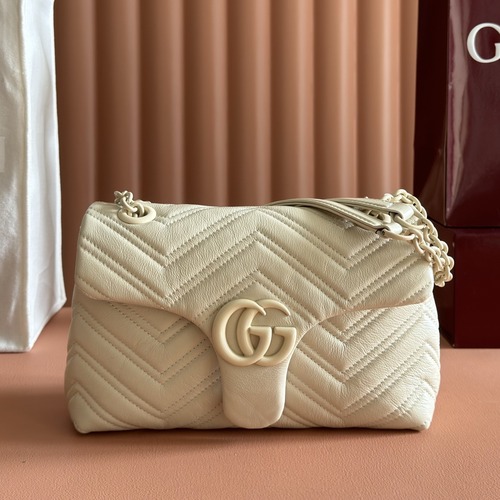 Gucci GG Marmont Small Matelassé Leather 구찌 GG 마몽 스몰 마틀라세 레더 숄더백 855371 아이보리 23cm