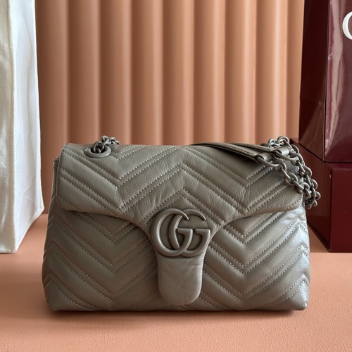Gucci GG Marmont Small Matelassé Leather 구찌 GG 마몽 스몰 마틀라세 레더 숄더백 855371 그레이 23cm