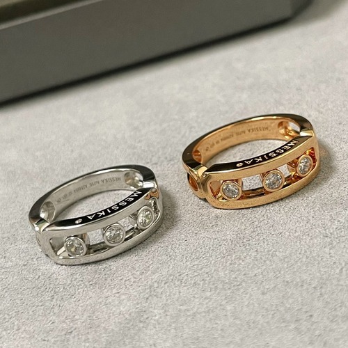 Messika Move Classique Three-Diamond Ring  White Gold/Pink Gold 메시카 무브 클래식 트리플 다이아몬드 링 화이트골드/핑크골드