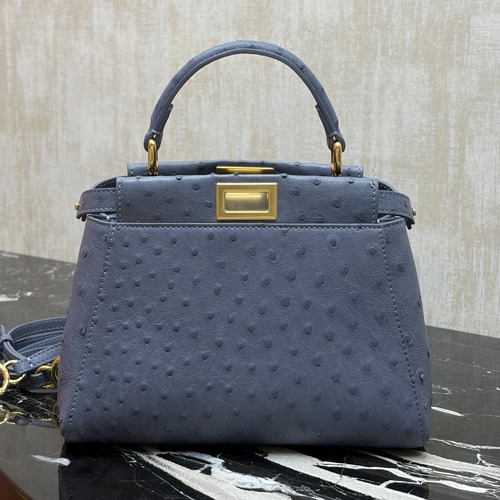 Fendi Peekaboo Mini Ostrich 펜디 피카부 미니 오스트리치 레더 백 파스텔블루 23cm