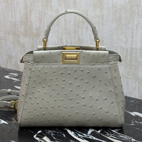 Fendi Peekaboo Mini Ostrich 펜디 피카부 미니 오스트리치 레더 백 그레이 23cm