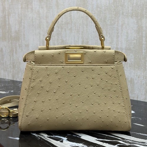 Fendi Peekaboo Mini Ostrich 펜디 피카부 미니 오스트리치 레더 백 베이지 23cm