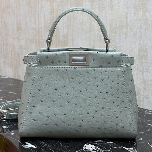 Fendi Peekaboo Mini Ostrich 펜디 피카부 미니 오스트리치 레더 백 파스텔그린 23cm