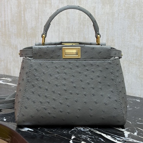 Fendi Peekaboo Mini Ostrich 펜디 피카부 미니 오스트리치 레더 백 차콜 23cm