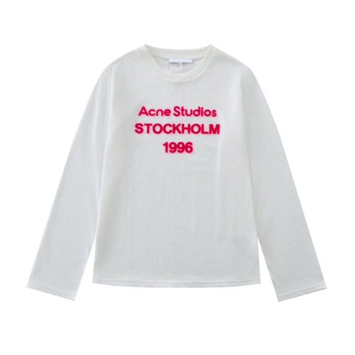 Acne Studios Stockholm 1996 Flocked Logo Long Sleeve T-Shirt 에크네 스튜디오 스톡홀름 1996 플록 로고 롱슬리브 화이트 티셔츠