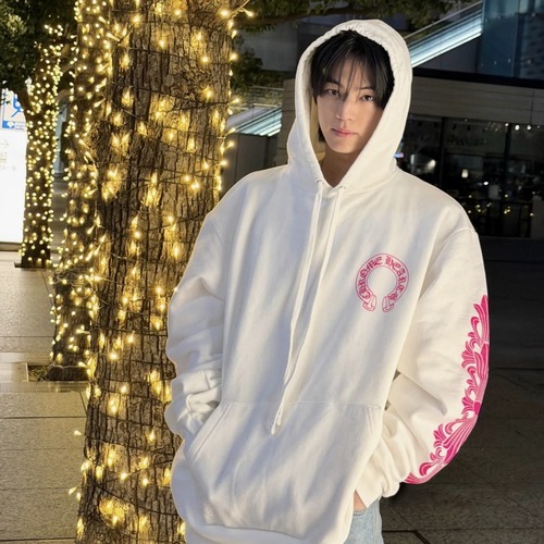 크롬하츠 Pink Horseshoe Logo Fleece Hoodie 크롬하츠 핑크 호스슈 로고 플리스 후디