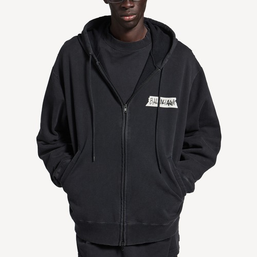 Balenciaga Masking Tape Oversized Zip-Up Hoodie 850338TTVL71041 발렌시아가 마스킹 테이프 오버사이즈드 집업 후디 페이디드 블랙