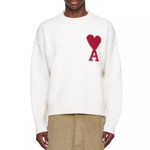 AMI Paris Ami de Cœur Crewneck Wool Sweater HKS111KN0025 아미 파리 아미 드 쾨르 크루넥 울 스웨터 아이보리