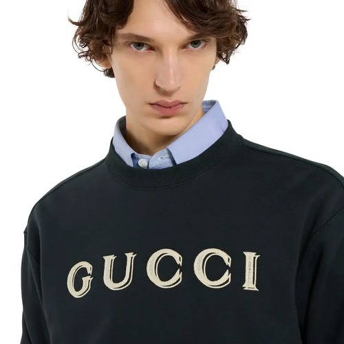 Gucci Cotton Jersey Sweatshirt with Embroidery 구찌 자수 로고 코튼 저지 스웨트셔츠 다크 네이비