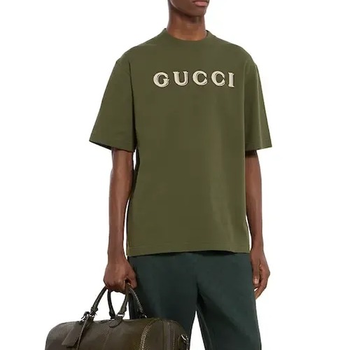 Gucci Embroidered Logo Cotton T-Shirt 구찌 자수 로고 코튼 티셔츠 올리브