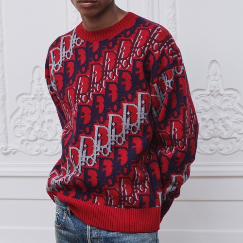 Dior CD Oblique Jacquard Wool Sweater 디올 CD 오블리크 자카드 울 니트 스웨터 레드