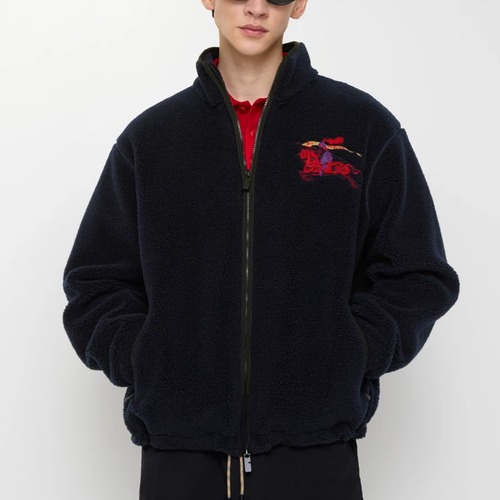 Burberry Equestrian Knight Design Shearling Fleece Zip Jacket 버버리 EKD 자수 시어링 플리스 집업 재킷 네이비
