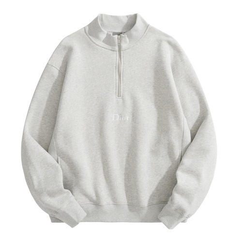 Christian Dior Zip-Neck Embroidered Logo Sweatshirt 크리스챤 디올 지퍼넥 로고 자수 스웻셔츠 그레이