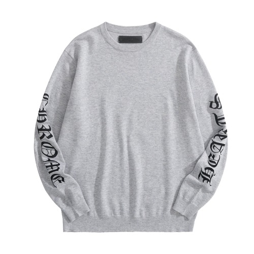 Chrome Hearts Floral Sleeve Embroidered Wool Blend Knit Sweater 크롬하츠 플로럴 슬리브 자수 울 혼방 니트 스웨터 그레이