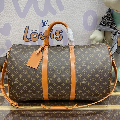 Louis Vuitton Keepall Bandoulière 50 Monogram Macassar 루이 비통 키폴 반둘리에 50 모노그램 마카사르 트래블 더플백 브라운 50cm