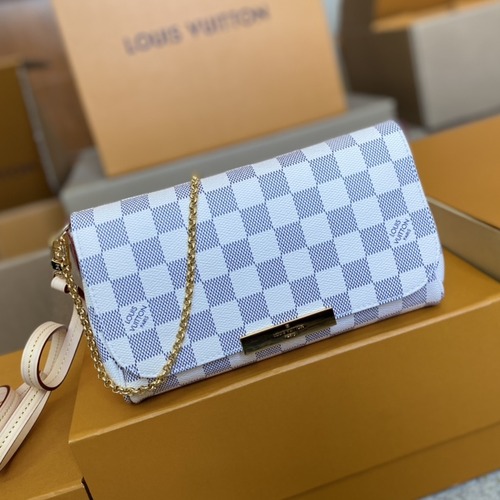  Louis Vuitton Favorite MM Monogram Damier Azur N41275 루이비통 페이버릿 MM 모노그램·다미에 에벤·다미에 아주르 체인 숄더 클러치 화이트 28cm