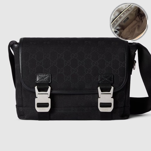 Gucci GG 캔버스 블랙 레더 트리밍 크로스백 854745 25cm